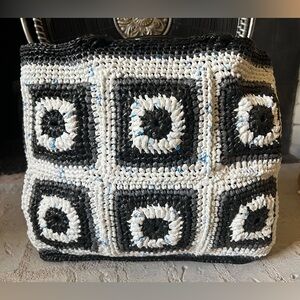 Handmade Recycled Material Crochet Tote Bag made with Black & White